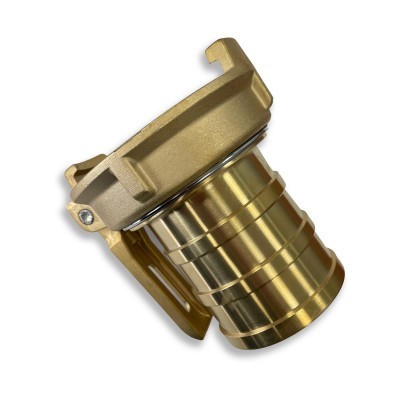 Quick female fitting with locking lever and hose shank - brass
