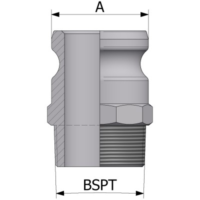 Fitting type F with male BSPT thread - aluminium