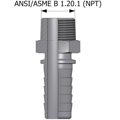 Fitting with male thread ANSI/ASME B 1.20.1 (NPT) - stainless steel AISI 316