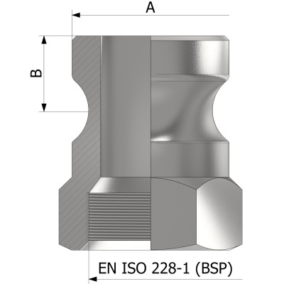 Male fitting with female thread EN ISO 228-1 (BSP) - malleable iron